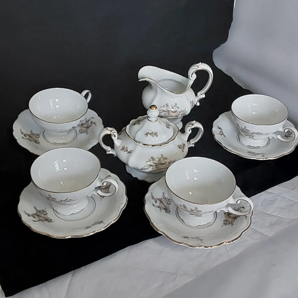 Johann HAVILAND BAVARIA GERMANY  SEPIA‎ ROSE TEA SET FOR 4